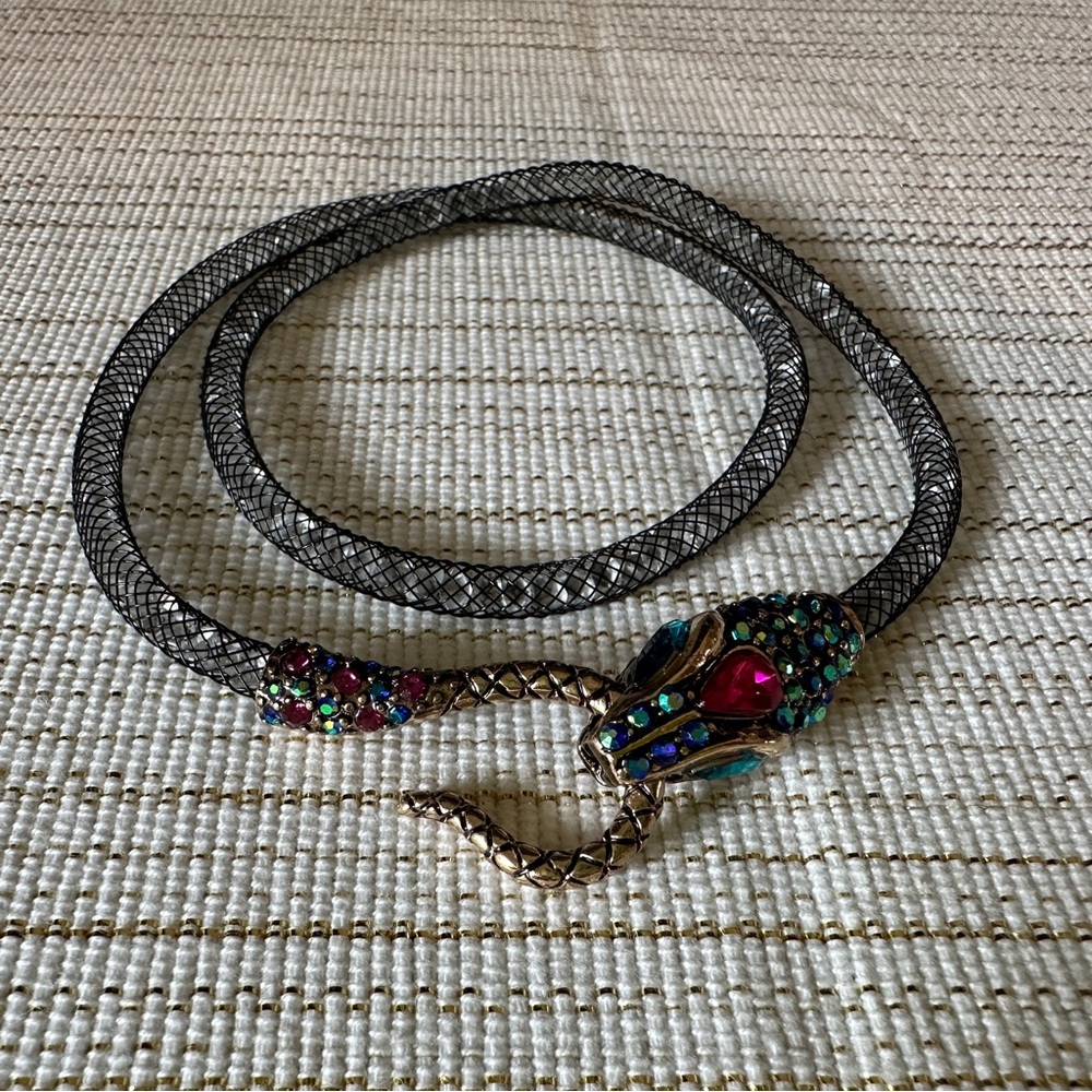 Betsey Johnson Dark Shadows Pave Snake Mesh Collar Necklace